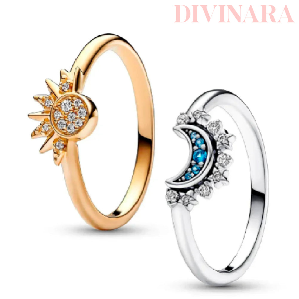 Conjunto Anel Sol e Lua Ajustável Feminino