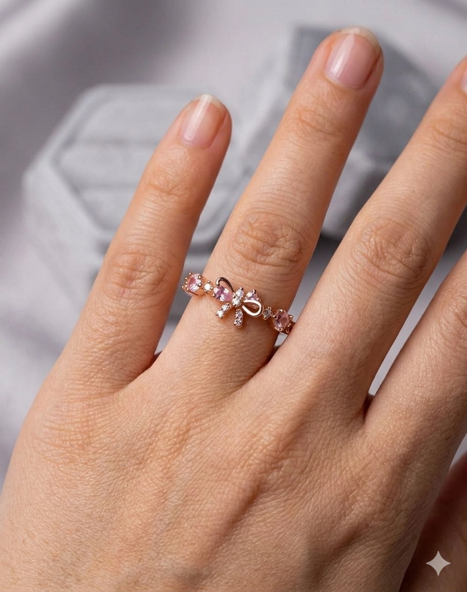 Anel de Prata Rose com Pedras Rosa