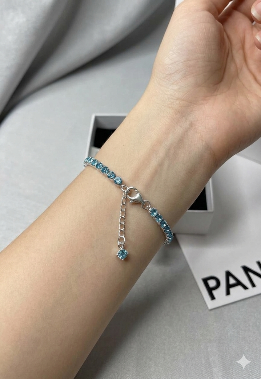 Pulseira Riviera Prata com Pedras de Zircônia Azul