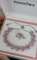 Pulseira De Prata Com Coração Rosa