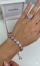 Pulseira De Prata Com Coração Rosa