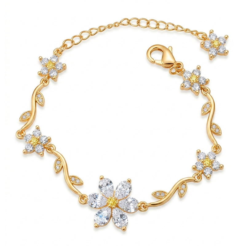 Pulseira Com Pingente de Flor Ajustável