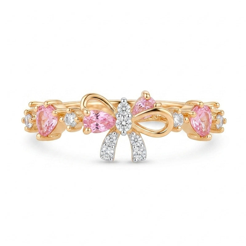 Anel de Prata Rose com Pedras Rosa