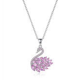 Colar Cisne de Prata com Cristais Rosa