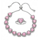 Pulseira De Prata Com Coração Rosa