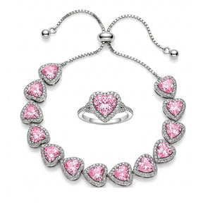 Pulseira De Prata Com Coração Rosa